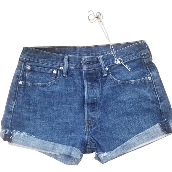 Levis 501 Shorts Womens 32 Blue Cutoff Denim Summer Beach Vacation Sexy Rolled - Picture 1 of 8